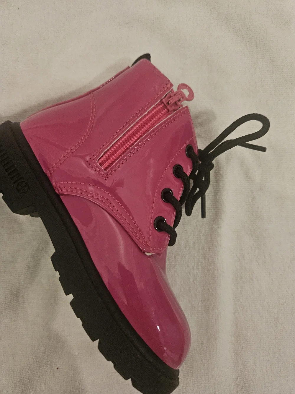 Girls' Shiny Hot Pink Lace-Up Ankle Boots with Cozy Lining
